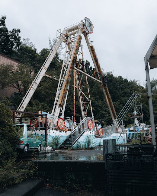 Rusted Ferris wheel at Joyland Park, leaning into time.