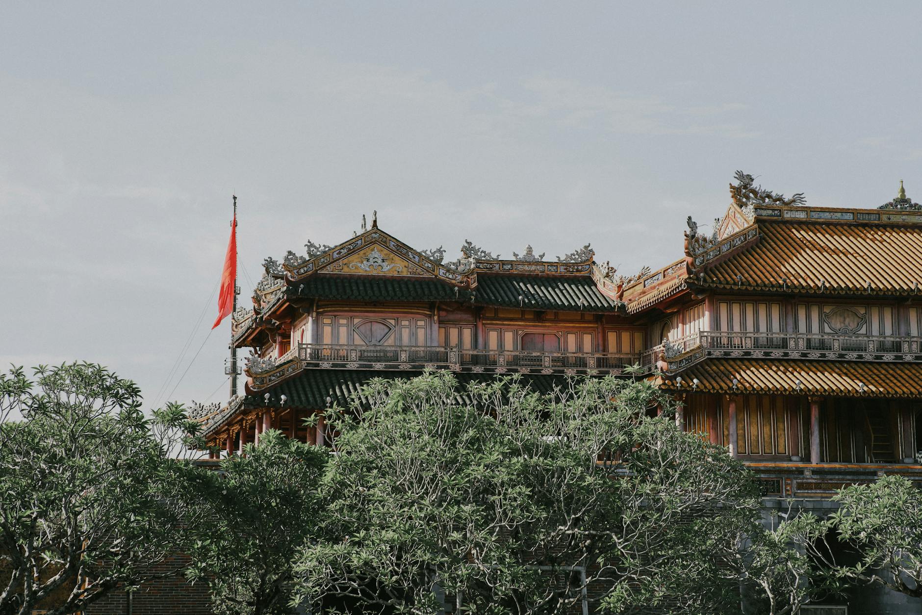 Scenic view of the iconic Meridian Gate in Hue, Vietnam, showcasing traditional architecture.